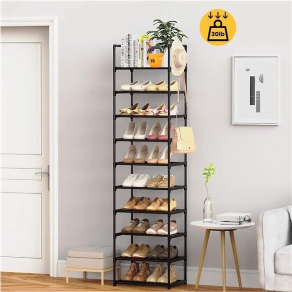Narrow 10 Tiers Tall Shoe Rack for Entryway 20-24 Pairs Shoe and Boots Organizer - Picture 5 of 5